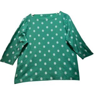 Croft & Barrow Womens Casual Top 3/4 Sleeve Stretch Size XL Green White All-Over